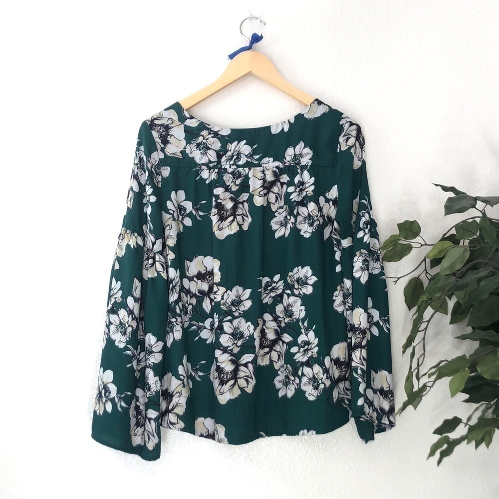 Green Floral Sanctuary Blouse With Bell Sleeves - Picture 6 of 7